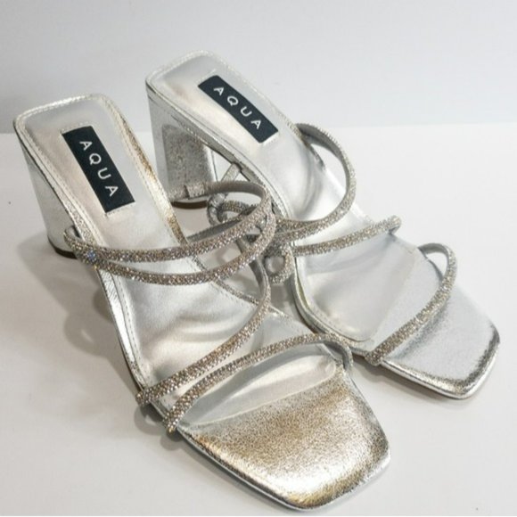 Aqua Livyr Rhinestone High Heel Slide Sandals -8.5 - Picture 2 of 5